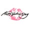 Happy Valentine\'s Day handwritten text, brush pen lettering on lipstick trace