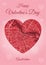 Happy Valentine`s day holiday card with Amsterdam map in heart shape. Romantic city travel cityscape. Vertical A4 pink and red