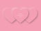 Happy valentine`s day icon in a row, three 3D pink heart symbols, icon. Vector illustration