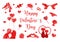 Happy Valentine`s Day icon set of watercolor silhouettes. Cute romance love collection of design elements with heart