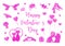 Happy Valentine`s Day icon set of watercolor silhouettes. Cute romance love collection of design elements with heart