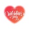 Happy Valentine`s Day inscription, vector lettering. Decorative background with red vector blurred heart.
