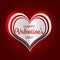 Happy Valentine`s Day lettering Greeting Card with a layered heart on red background