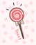 Happy Valentine`s Day with lollipop candy, Valentines Day sweet dessert stick