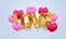 Happy valentine`s day. Love 3d realistic balloon text with real pink beautiful loveheart