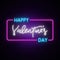 Happy Valentine`s Day neon horizontal banner.