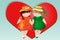 Happy valentine\'s day. A pair of girls on the background of the heart. The concept of same-sex lesbian love, a pair of women