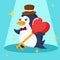 Happy Valentine`s Day with penguin and heart key, Valentines Day background with penguin tuxedo