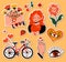 Happy valentine's day. Romantic set of sticker icons, patches badges. Cute girl with heart, love, letter with flowers