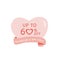 Happy Valentine's Day sale design element with heart and pink ribbon in pastel colours. Trendy Valentines day