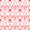 Happy Valentine`s Day! Seamless pattern with hearts, flowers and circles.