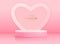 Happy Valentine`s day showcase background with 3d podium and love heart shape.