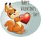 Happy Valentine`s Day with sitting squirrel holding a heart