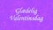 Happy Valentine\'s Day text in Norwegian Glaedelig Valentinsdag on purple background