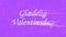 Happy Valentine\'s Day text in Norwegian Glaedelig Valentinsdag turns to dust from right on purple background