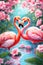 Happy valentine\\\'s greeting card, concept of love confession. A couple of very cute flamingo.