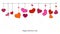 Happy Valentine`s greeting card with hanging hearts. Romantic background