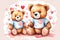 Happy valentine\\\'s greeting card with very cute bears, cartoon character. Watercolor