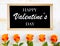 Happy Valentine written on a blackboard and roses. illustration painting background