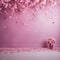 Happy Valentines! Cherry blossoms in front of of pink wall, love celebration, wedding, birthday