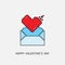 Happy valentines day. 8 bit Pixel heart and Email Message Icons