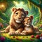 A Happy Valentines Day Adorable Lovable Lion Couple Zoo Animals Winter AI Generated