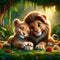 A Happy Valentines Day Adorable Lovable Lion Couple Zoo Animals Winter AI Generated