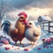 A Happy Valentines Day Adorable Rooster Chicken Lovable Couple Farm Animals Barnyard Critters Winter Canada AI Generated