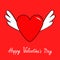 Happy Valentines Day. Big heart with wings. Cute cartoon contour sign symbol. Winged shining angel hearts. Flat design style. Love