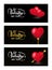 Happy Valentines day on black background, realistic red Hearts. Set of three template flyer. Vector