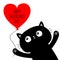 Happy Valentines Day. Black cat kitten kitty holding red heart air balloon. Cute cartoon kawaii funny animal baby character. Flat