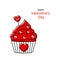 happy valentines day, black line cupcake, valentine dessert, black and red vector illustration