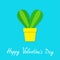 Happy Valentines Day. Cactus heart icon in flower pot. Desert prikly thorny spiny plant. Minimal flat design. Bright green housepl