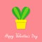 Happy Valentines Day. Cactus heart icon in flower pot. Desert prikly thorny spiny plant. Minimal flat design. Bright green housepl