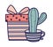 Happy valentines day cactus in striped coffee cup and gift box