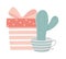 Happy valentines day cactus in striped coffee cup and gift box