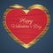 Happy Valentines Day Card (14 February). Hearts, Gold and red on a blue background