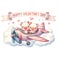 Happy Valentines Day card with cute pigs in airplane watercolor illustration.AI Generate