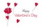 Happy Valentines Day card with red heart balloons. Heart balloons with gift box