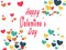 Happy Valentines Day card. Stylish Illustration of valentine`s day greeting text. Holiday design. Logo inscription with many heart