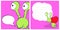Happy valentines day cards with cute cartoon monster green snail, heart, speech bubble.