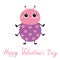 Happy Valentines Day. Cartoon beetle bug. Insect animal. Pink heart set. Cute kawaii smiling baby character. Lady bug. Ladybird.
