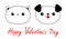Happy Valentines Day. Cat Dog head face. Linear silhouette icon set. Contour line. Cute cartoon kitty puppy character. Kawaii
