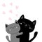 Happy Valentines day. Cat hugging couple family. Pink heart set. Hug, embrace, cuddle. Black Gray contour kitty kitten. Cute funny