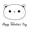 Happy Valentines Day. Cat sad head face. Linear silhouette icon. Contour line. Cute cartoon kitty character. Kawaii animal. Funny