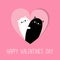 Happy Valentines day. Cat set in heart. Hug, embrace, cuddle. Hugging couple family holding heart. Black White Yin Yang kitty