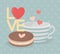 Happy valentines day coffee cup and cookie heart love lettering