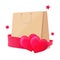 Happy Valentines Day concept. Shoping paper bag with two pink hearts and stars