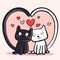 Happy Valentines Day with couple cats black and white colors
