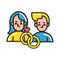 Happy valentines day couple with rings heart icon